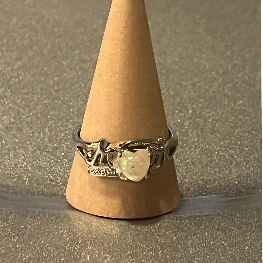 Mom Carved Heart Simulated Opal Ring-Sterling Silver Statement Gift-Size‎ 10-New